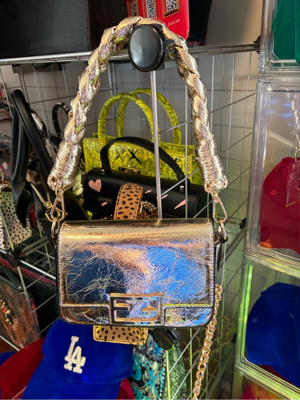 Metallic Gold Top-Handle Shoulder Bag